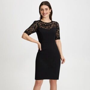 Laura Petites Illusion Neck Dress Black Short Sleeve Lace Top Dress Sz 10P